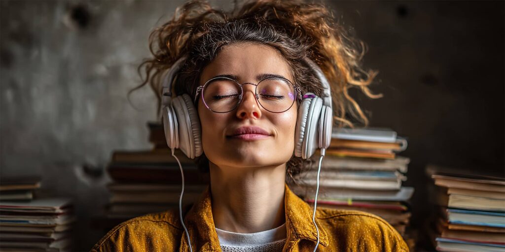 A person listening to an audiobook