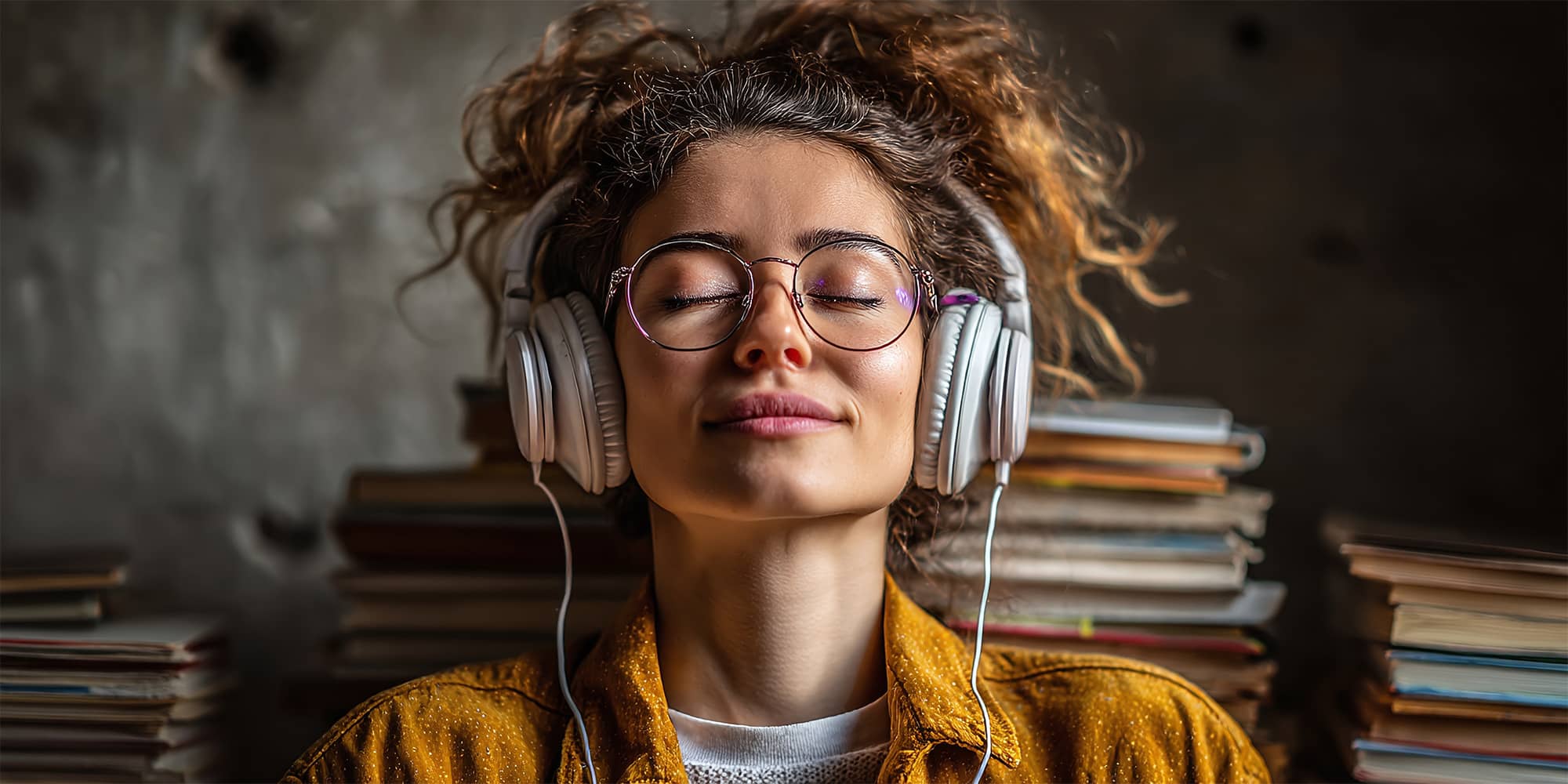 A person listening to an audiobook
